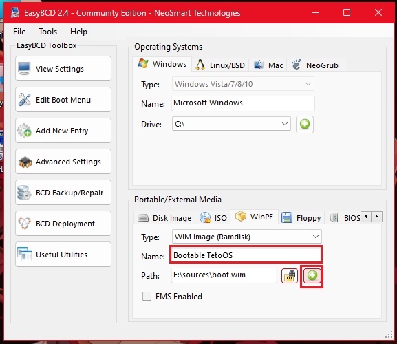 Click Add Entry button in EasyBCD