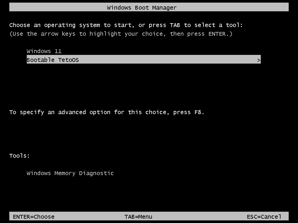 Classic Black Boot Manager Screen