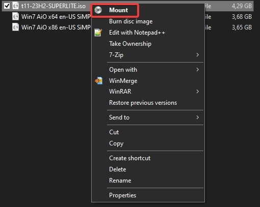 Right-click ISO and select Mount