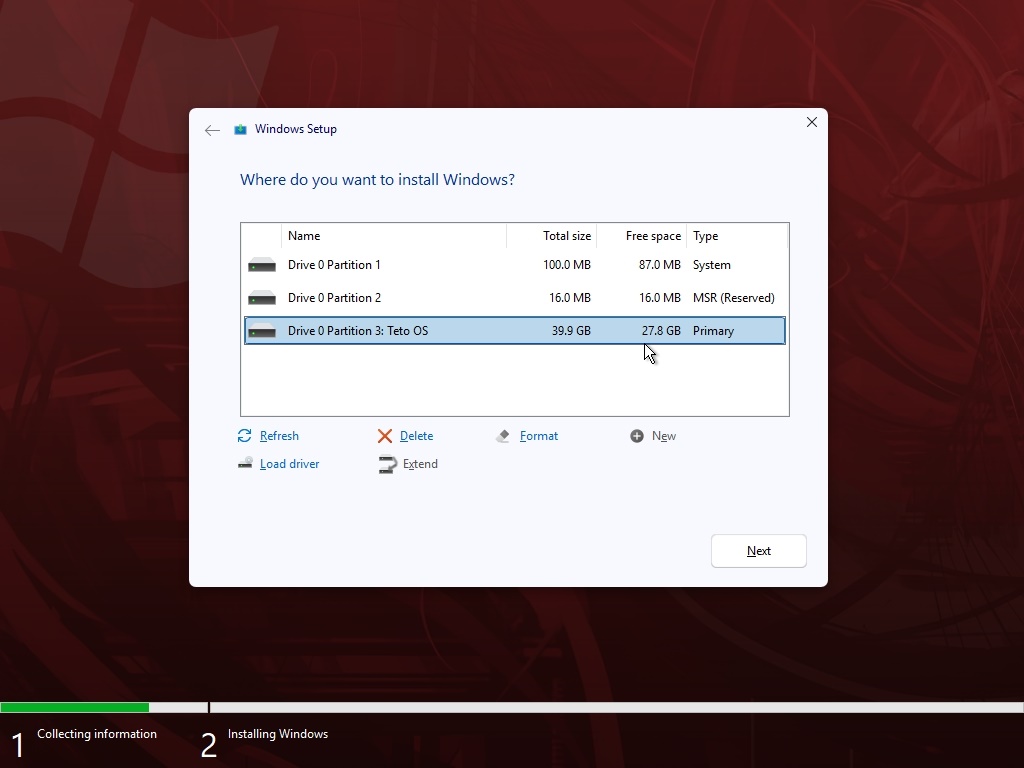 Where do you want to install Windows