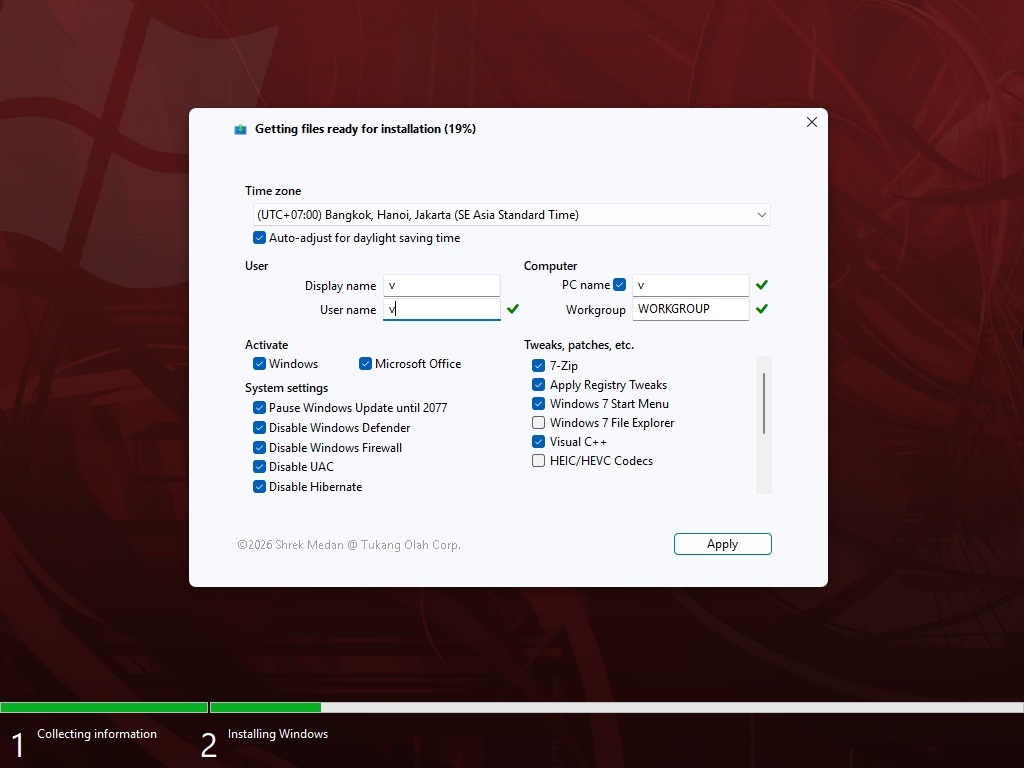tetoOS Feature and Tweaks Selection