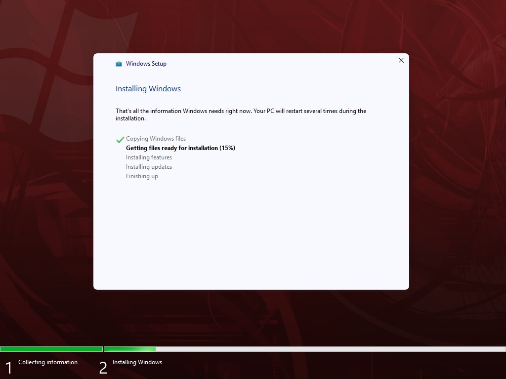 Installing Windows progress screen