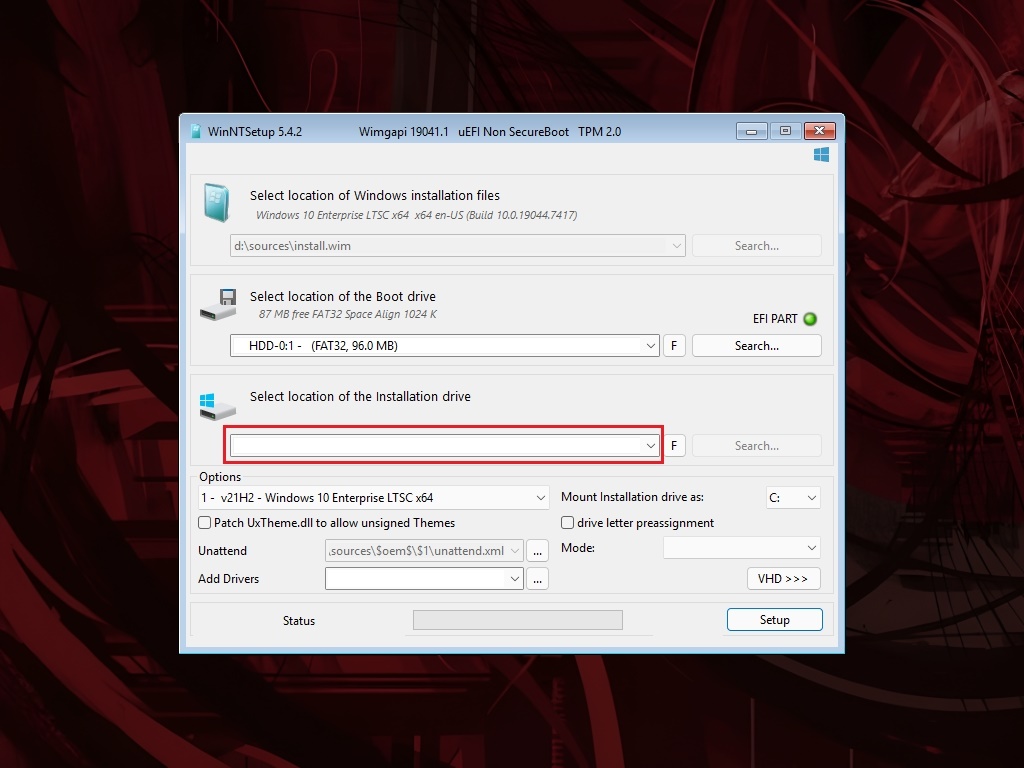 WinNTSetup Interface
