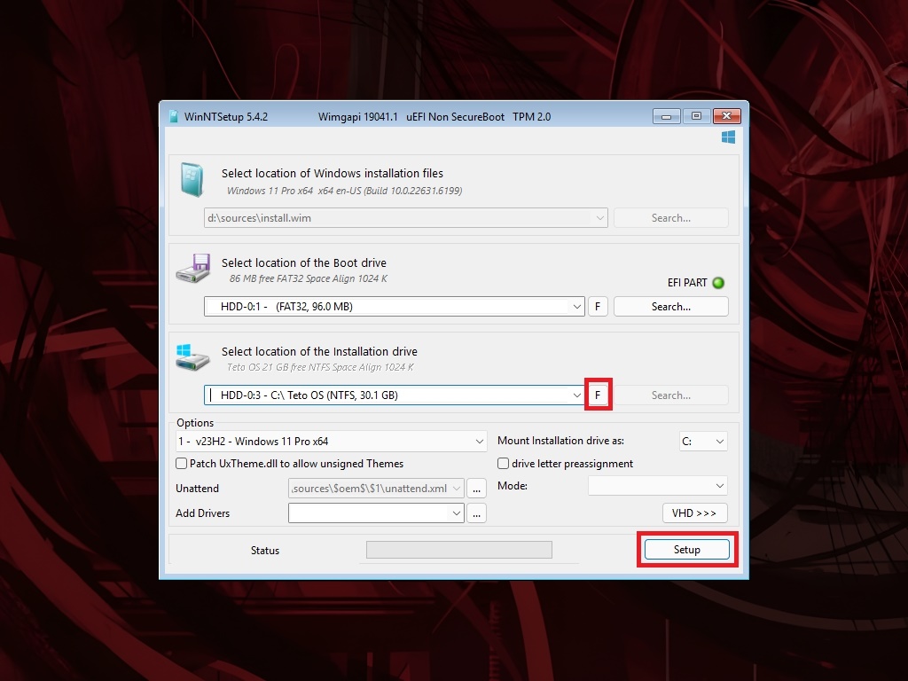 WinNTSetup Setup Button
