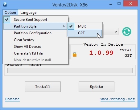 Ventoy Partition Style and Secure Boot Option