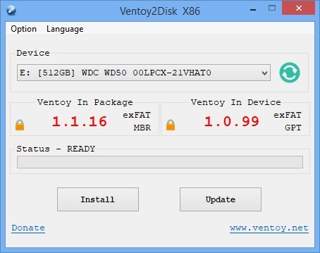 Ventoy2Disk Device Selection