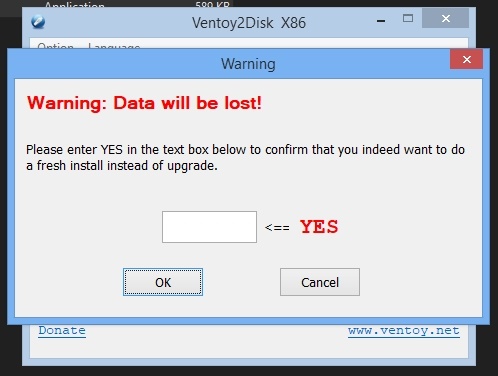 Ventoy Format Warning Confirmation